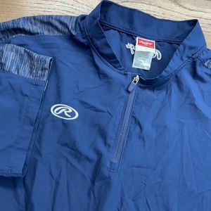 Rawlings Wind Breaker Men's Medium Navy‎ Blue Baseball Pullover 1/4 Zip S/S Logo